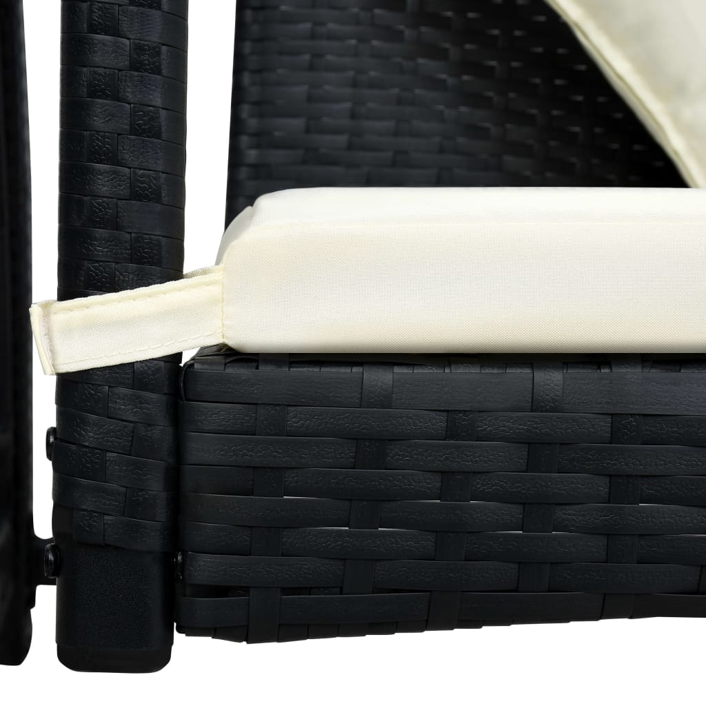Dondolo da Giardino 3 Posti con Baldacchino in Polyrattan Nero | homemem39