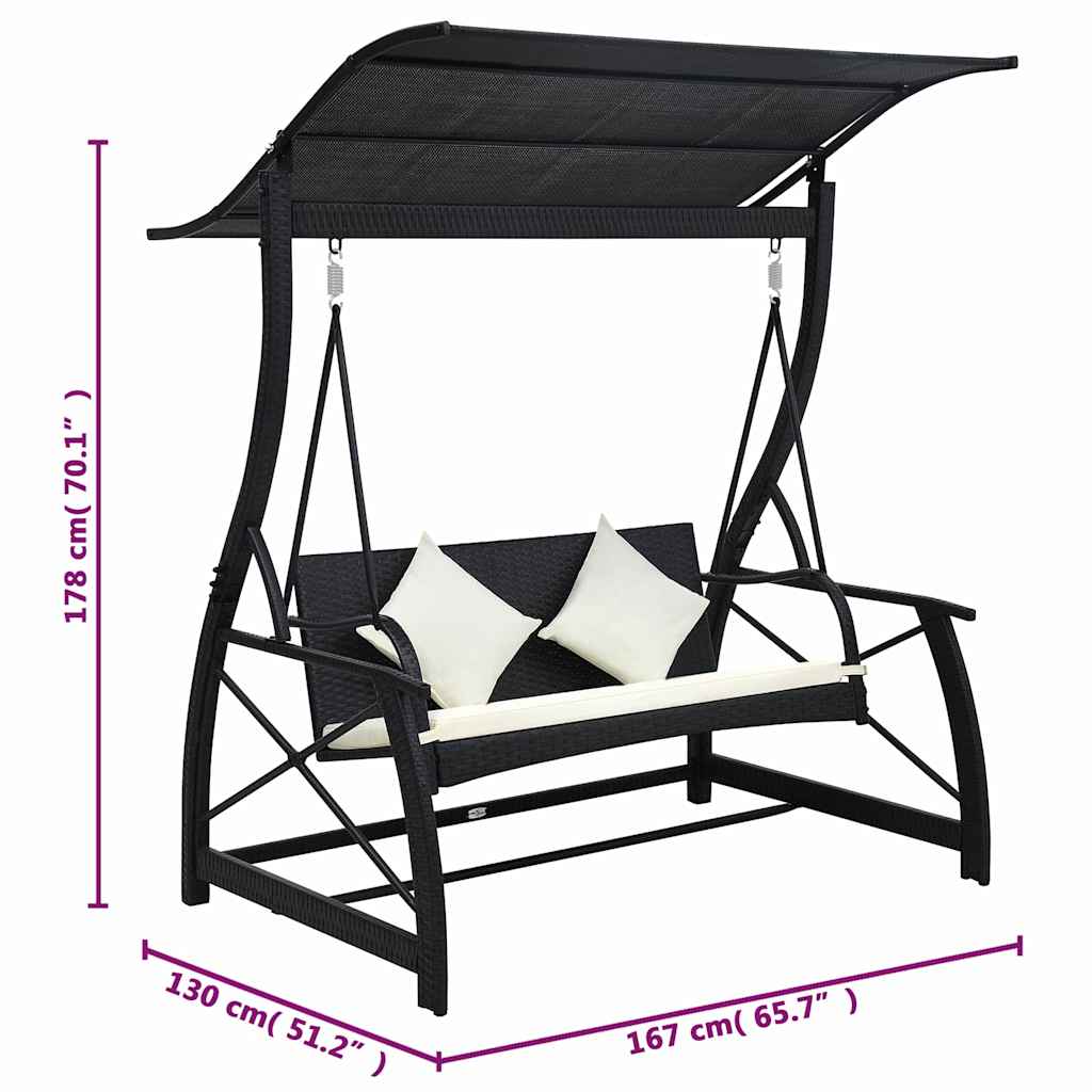 Dondolo da Giardino 3 Posti con Baldacchino in Polyrattan Nero