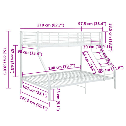 Letto a Castello Bianco in Metallo 140x200 cm/90x200 cm | homemem39