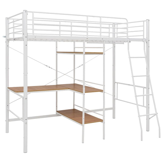 Letto a Castello con Tavolino Bianco in Metallo 90x200 cm | homemem39