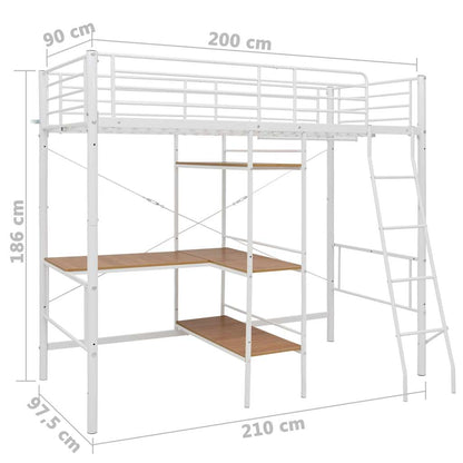 Letto a Castello con Tavolino Bianco in Metallo 90x200 cm | homemem39