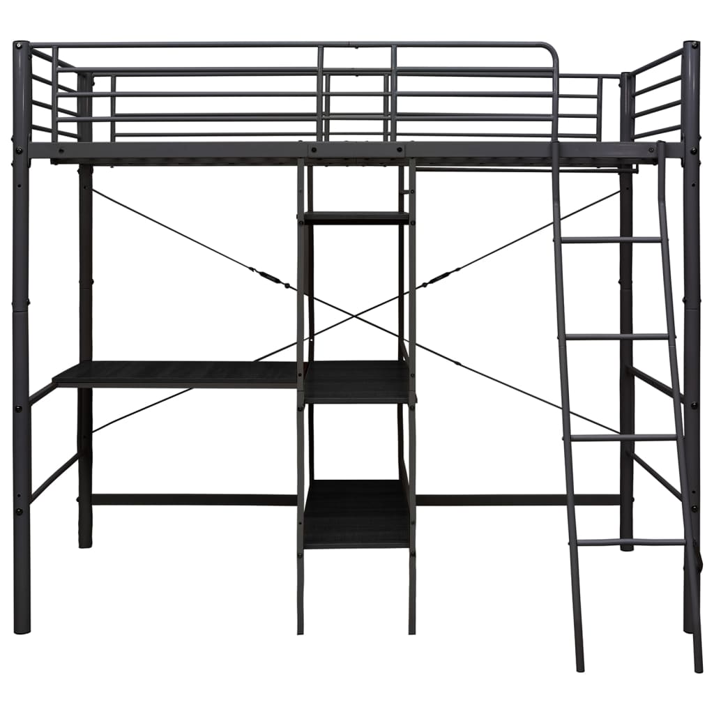 Letto a Castello con Tavolino Nero in Metallo 90x200 cm | homemem39