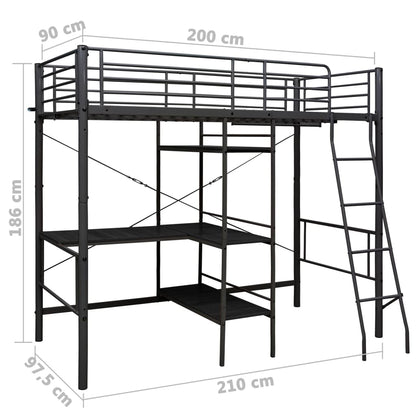 Letto a Castello con Tavolino Nero in Metallo 90x200 cm | homemem39