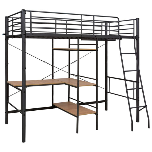 Letto a Castello con Tavolino Grigio in Metallo 90x200 cm | homemem39