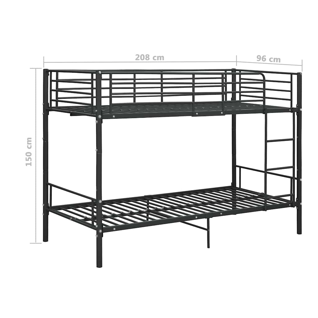 Letto a Castello Nero in Metallo 90x200 cm | homemem39