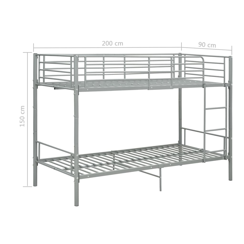 Letto a Castello Grigio in Metallo 90x200 cm | homemem39