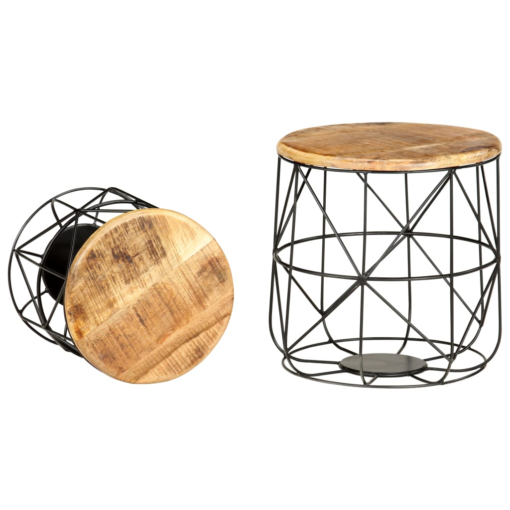 Tavolini da Salotto 2 pz in Legno Massello di Mango