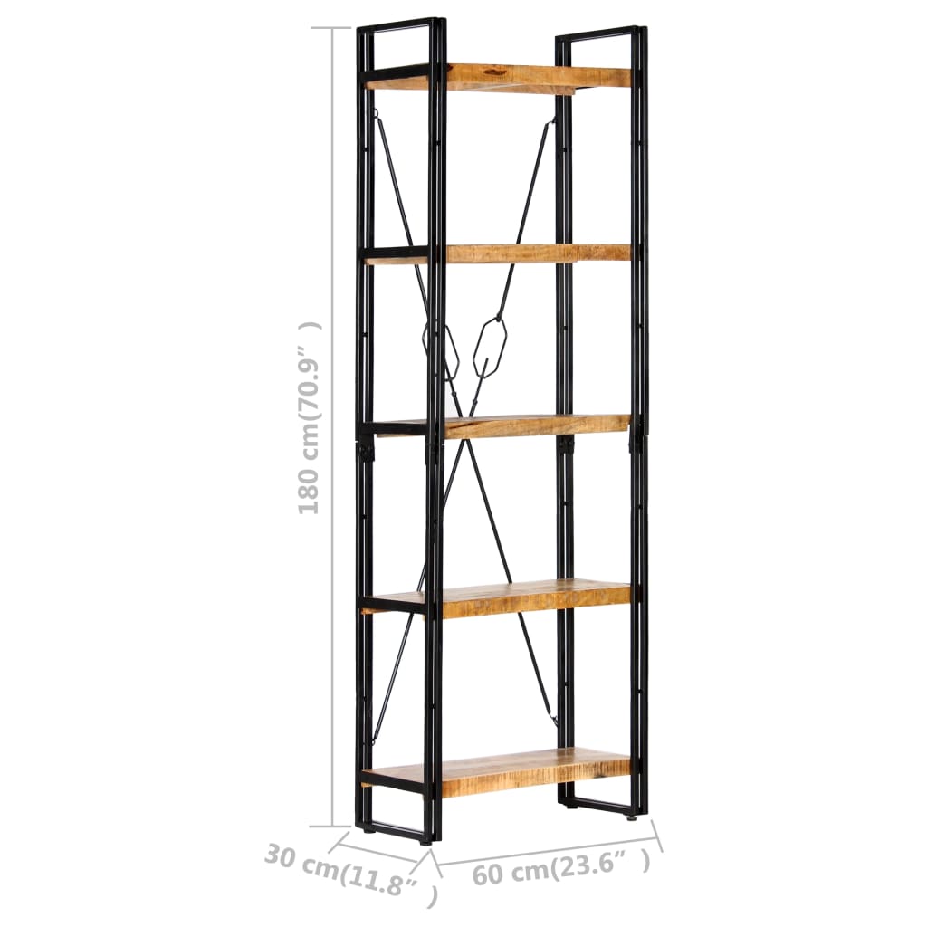 Libreria a 5 Ripiani 60x30x180 cm in Legno Massello di Mango | homemem39