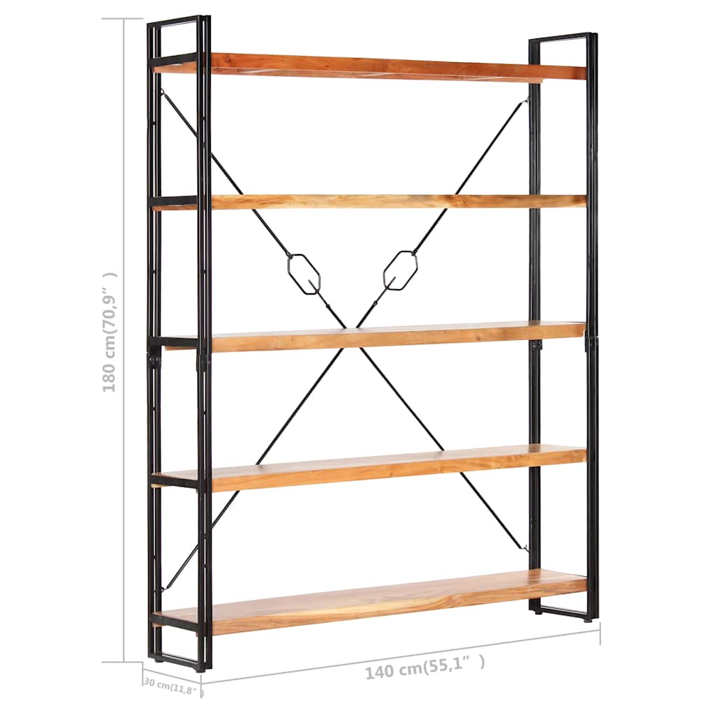 Libreria a 5 Ripiani 140x30x180 cm in Legno Massello di Acacia | homemem39