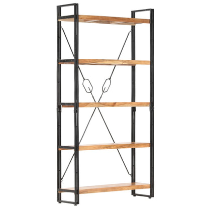 Libreria a 5 Ripiani 90x30x180 cm in Legno Massello di Acacia