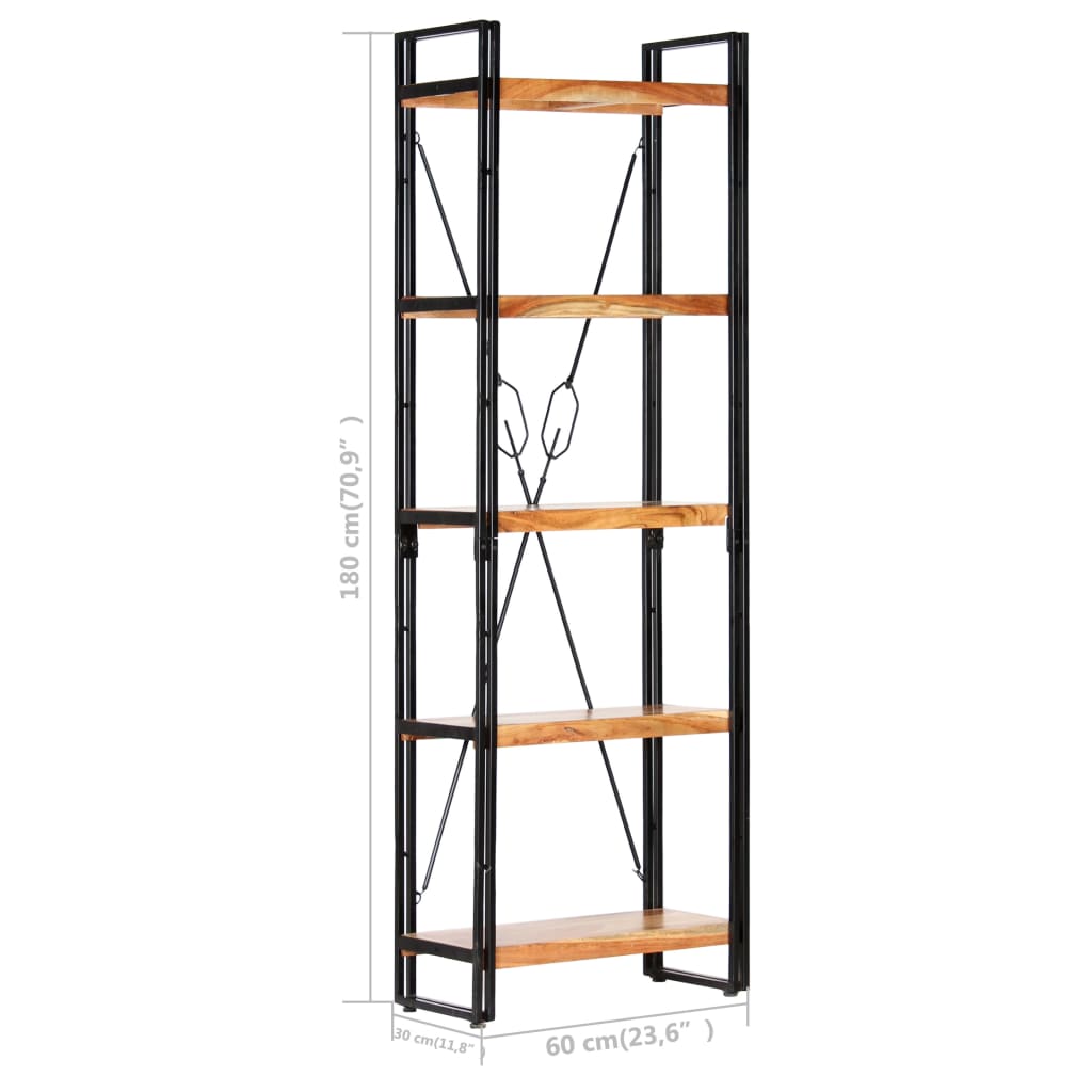 Libreria a 5 Ripiani 60x30x180 cm in Legno Massello di Acacia | homemem39