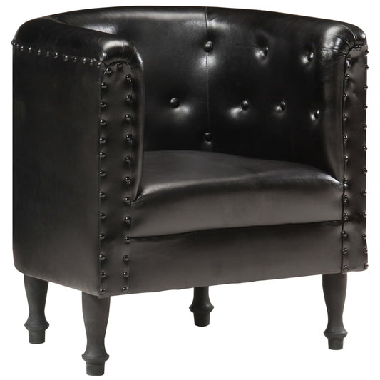 Black Cabriolet Armchair in Genuine Leather