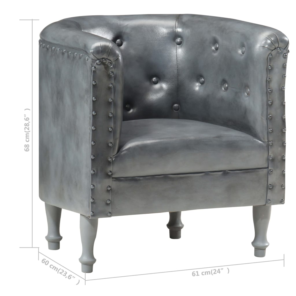 Poltrona Cabriolet Grigia in Vera Pelle