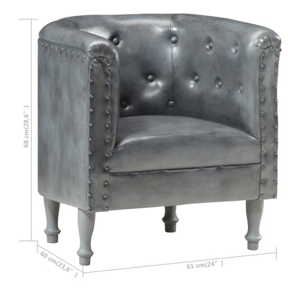 Poltrona Cabriolet Grigia in Vera Pelle