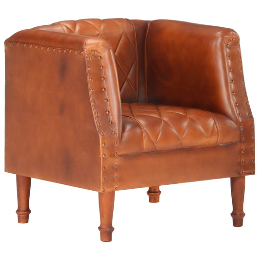 Brown Tub Armchair in Genuine Goatskin