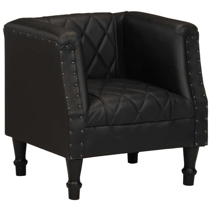 Black Tub Armchair in Genuine Goatskin