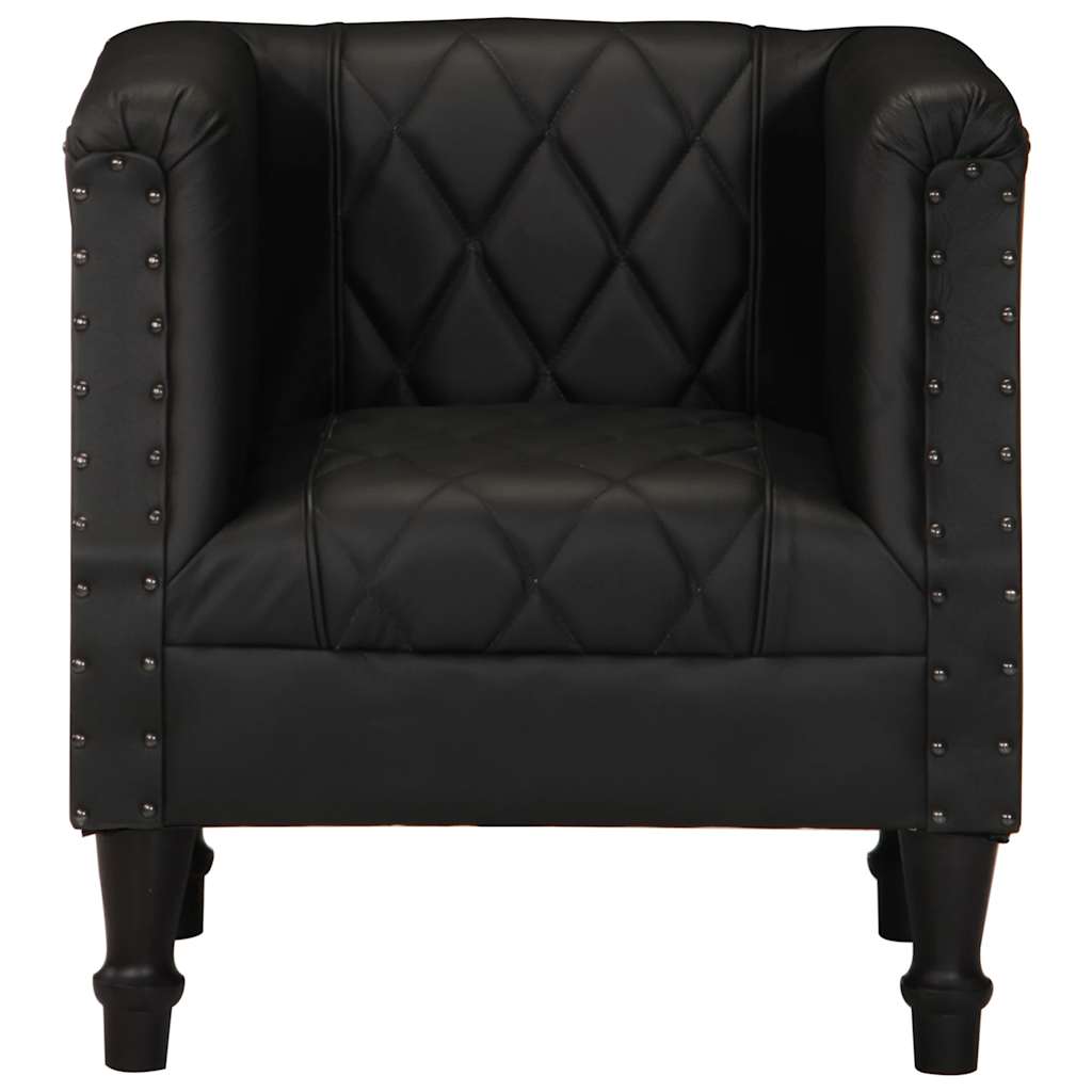 Black Tub Armchair in Genuine Goatskin