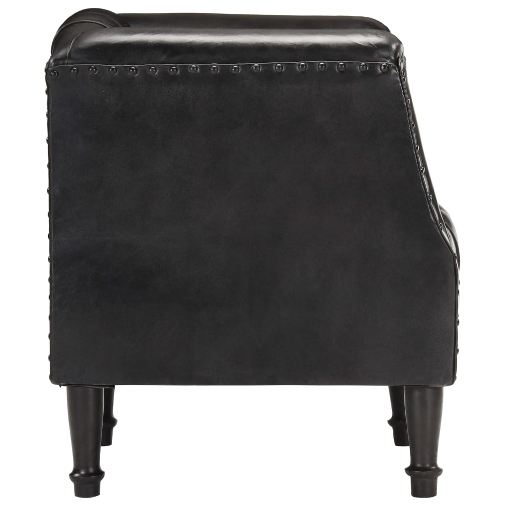 Black Tub Armchair in Genuine Goatskin