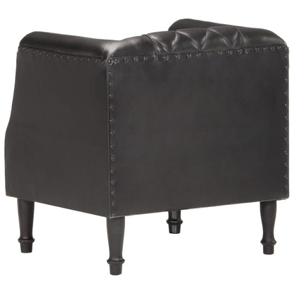 Black Tub Armchair in Genuine Goatskin