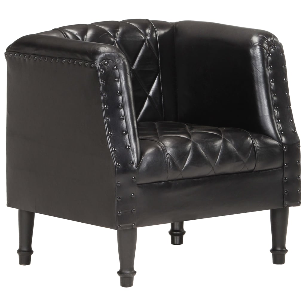 Black Tub Armchair in Genuine Goatskin