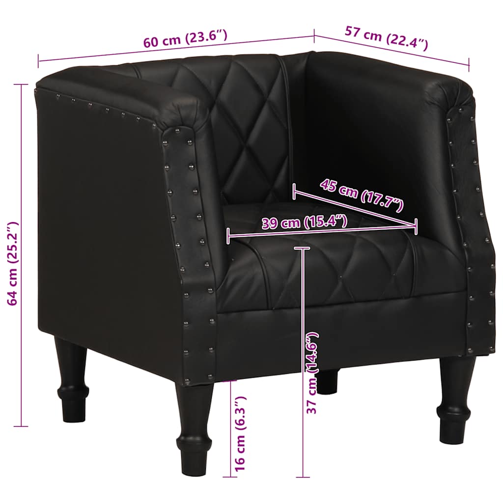 Black Tub Armchair in Genuine Goatskin