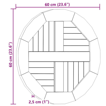 Piano Tavolo in Legno Massello di Teak Rotondo 2,5 cm 60 cm | homemem39