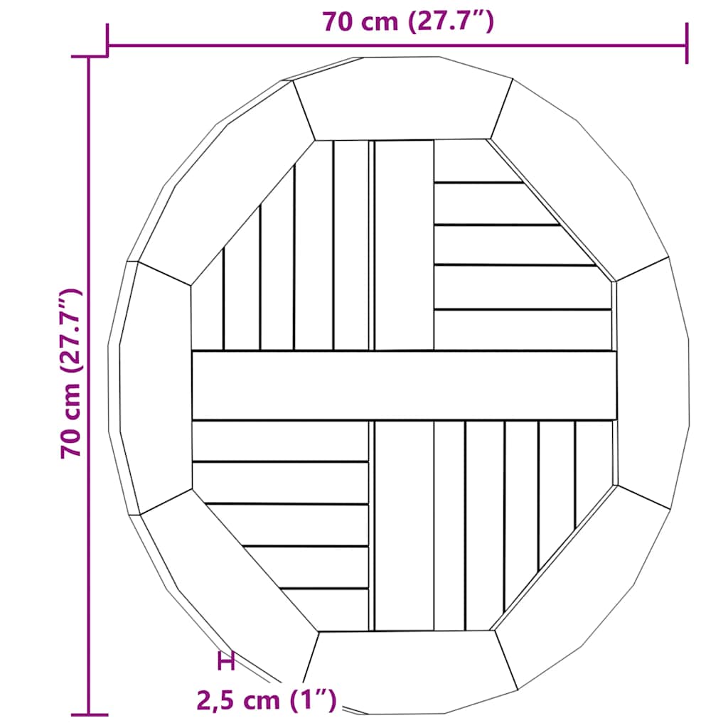 Piano Tavolo in Legno Massello di Teak Rotondo 2,5 cm 70 cm | homemem39