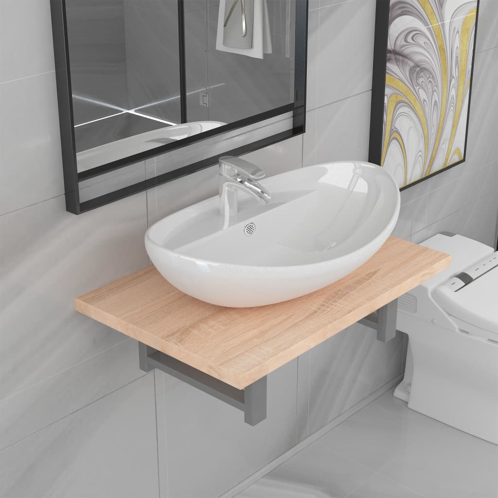 Set Mobili da Bagno 2 pz Ceramica Rovere | homemem39