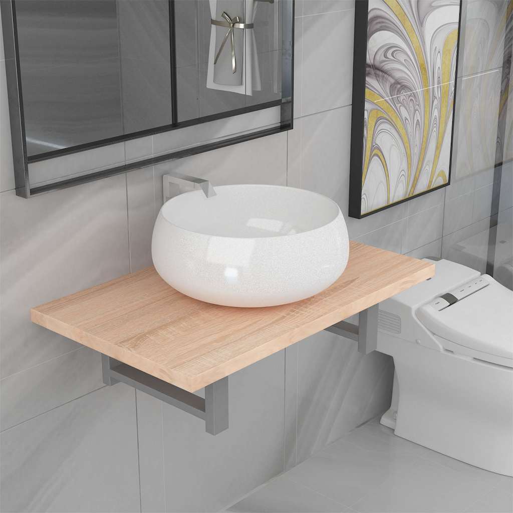 Set Mobili da Bagno 2 pz Ceramica Rovere