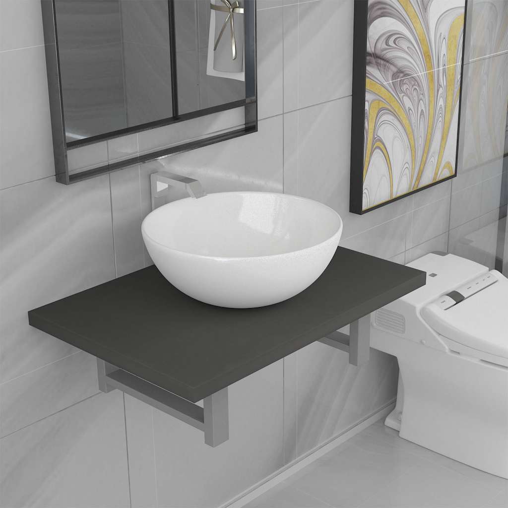 Set Mobili da Bagno 2 pz Ceramica Grigio