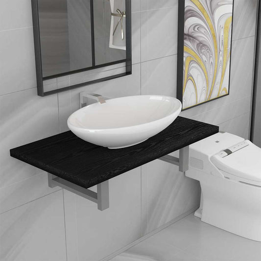 Set Mobili da Bagno 2 pz Ceramica Nero | homemem39