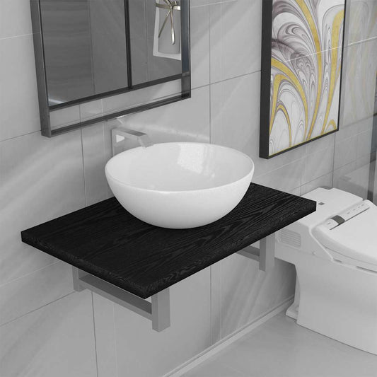 Set Mobili da Bagno 2 pz Ceramica Nero | homemem39