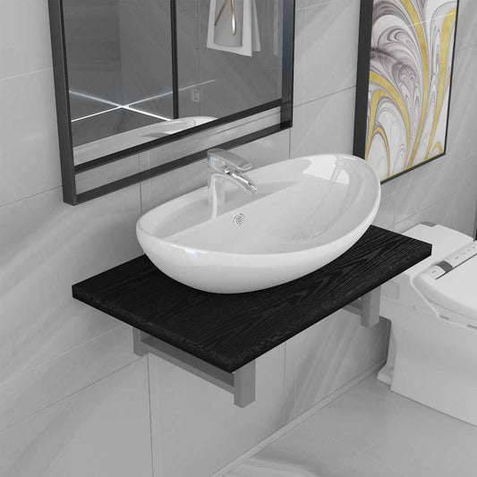 Set Mobili da Bagno 2 pz Ceramica Nero | homemem39