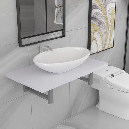 Set Mobili da Bagno 2 pz Ceramica Bianco | homemem39