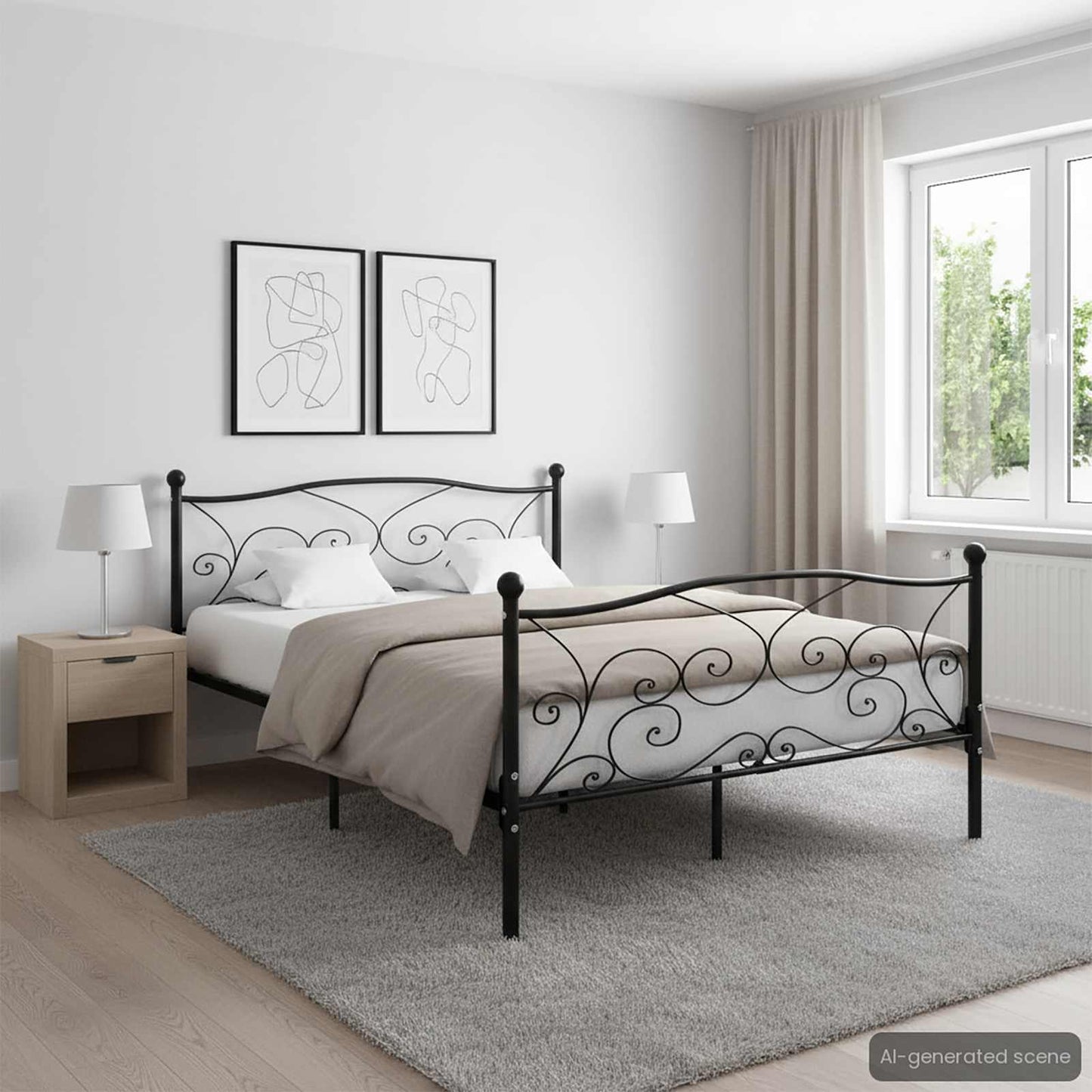 Giroletto con Doghe Nero in Metallo 160x200 cm