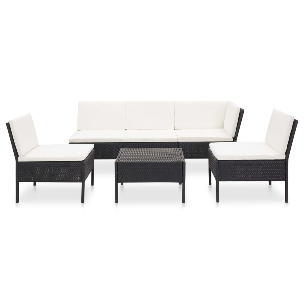 Set Divani da Giardino 6 pz con Cuscini in Polyrattan Nero | homemem39