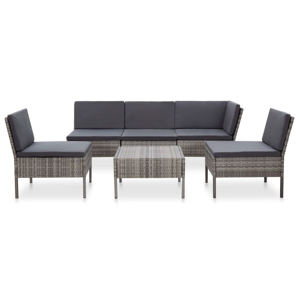 Set Divani da Giardino 6 pz con Cuscini in Polyrattan Grigio | homemem39