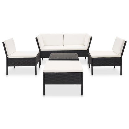 Set Divani da Giardino 6 pz con Cuscini in Polyrattan Nero | homemem39