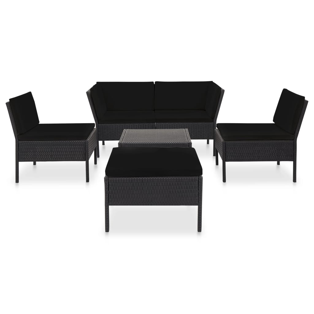 Set Divani da Giardino 6 pz con Cuscini in Polyrattan Nero | homemem39