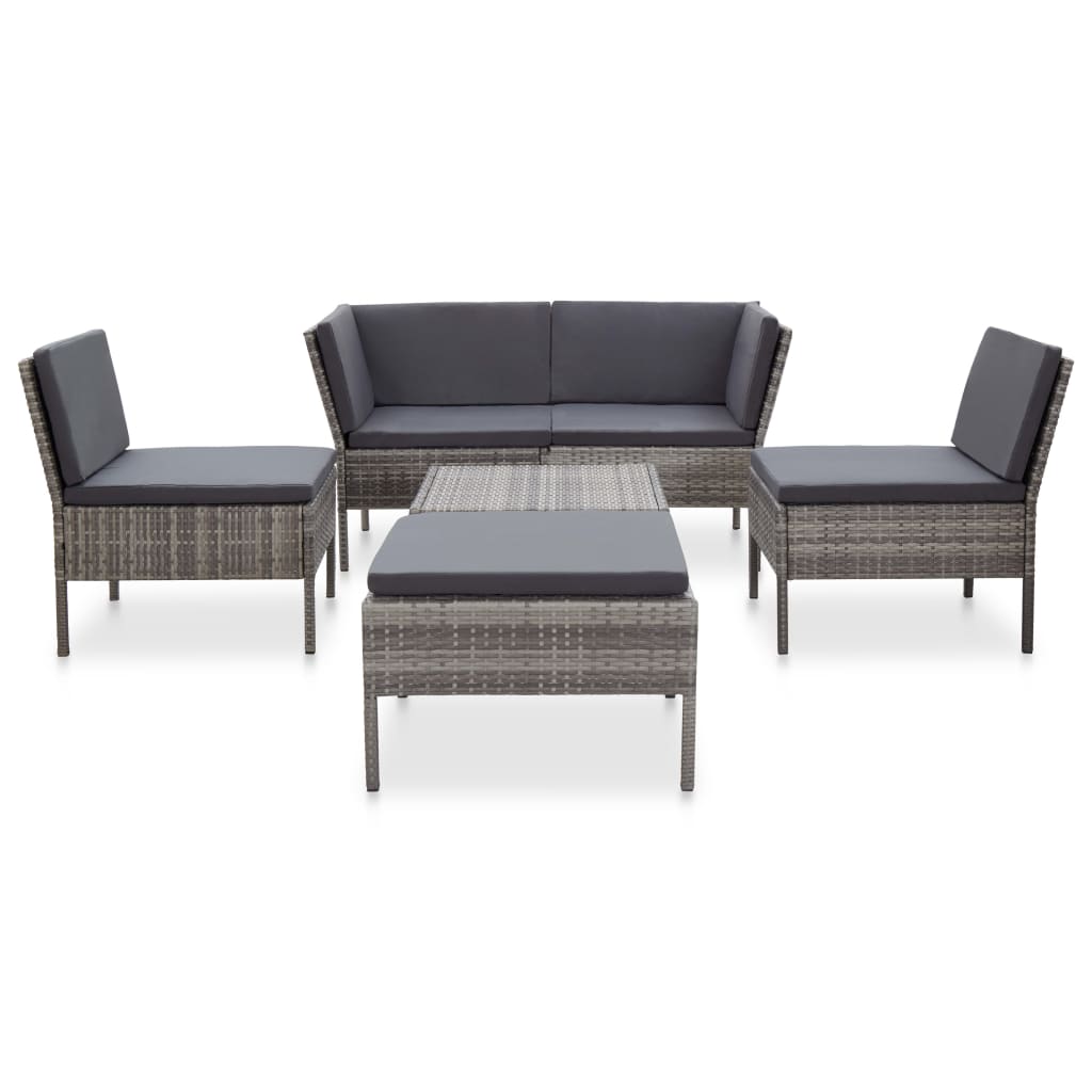 Set Divani da Giardino 6 pz con Cuscini in Polyrattan Grigio | homemem39