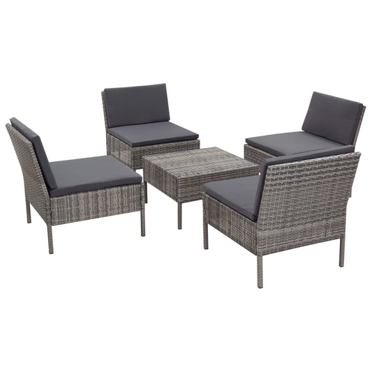 Set Divani da Giardino 5 pz con Cuscini in Polyrattan Grigio | homemem39