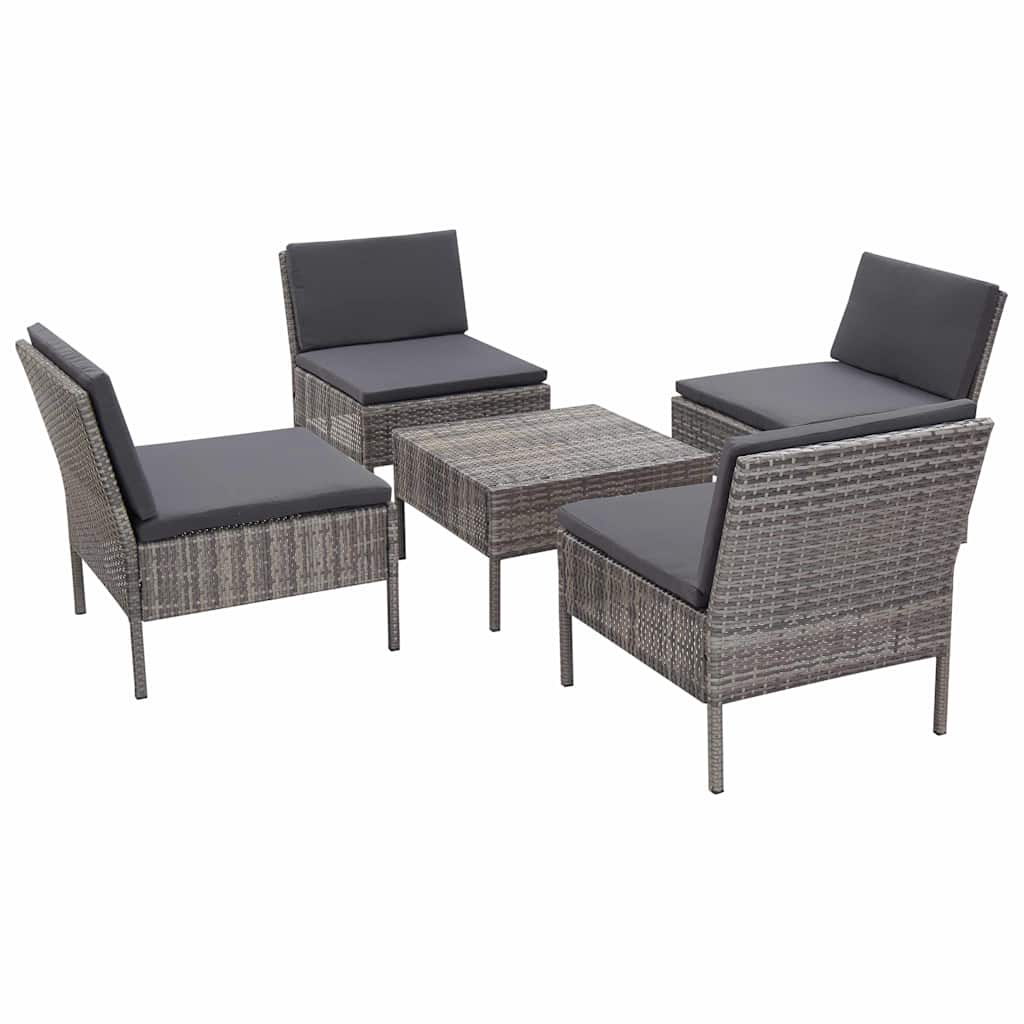 Set Divani da Giardino 5 pz con Cuscini in Polyrattan Grigio