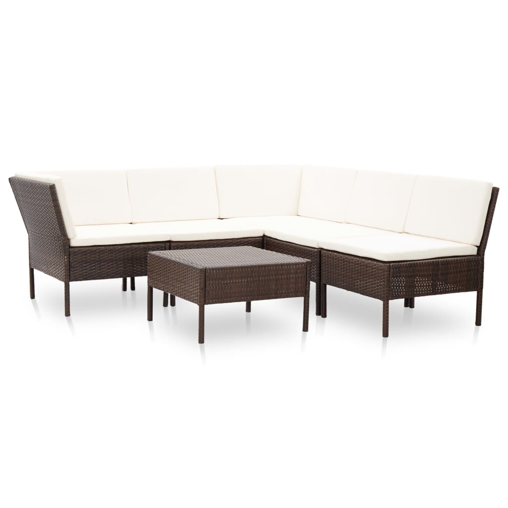 Set Divani da Giardino 6 pz con Cuscini in Polyrattan Marrone