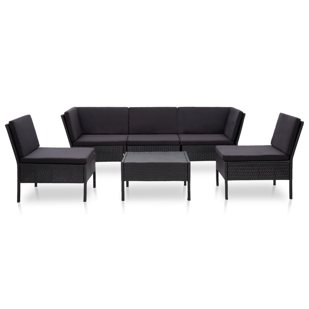 Set Divani da Giardino 6 pz con Cuscini in Polyrattan Nero | homemem39