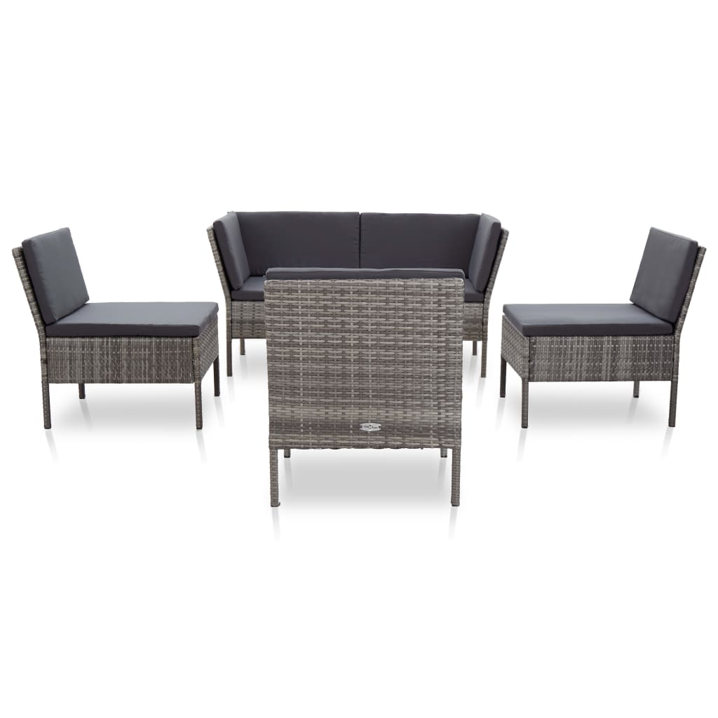 Set Divani da Giardino 6 pz con Cuscini in Polyrattan Grigio | homemem39