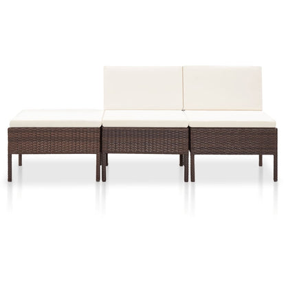 Set Divani da Giardino 3 pz con Cuscini in Polyrattan Marrone - homemem39