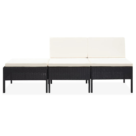 Set Divani da Giardino 3 pz con Cuscini in Polyrattan Nero - homemem39