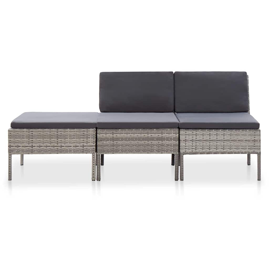 Set Divani da Giardino 3 pz con Cuscini in Polyrattan
