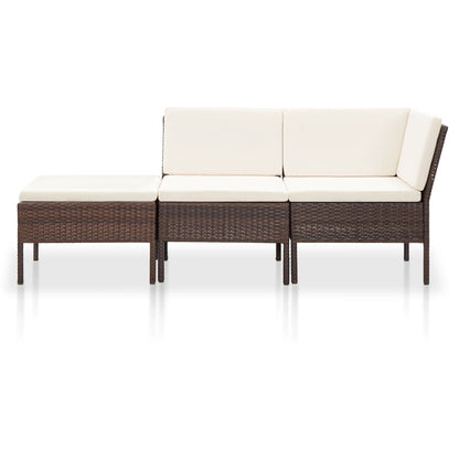 Set Divani da Giardino 3 pz con Cuscini in Polyrattan Marrone - homemem39