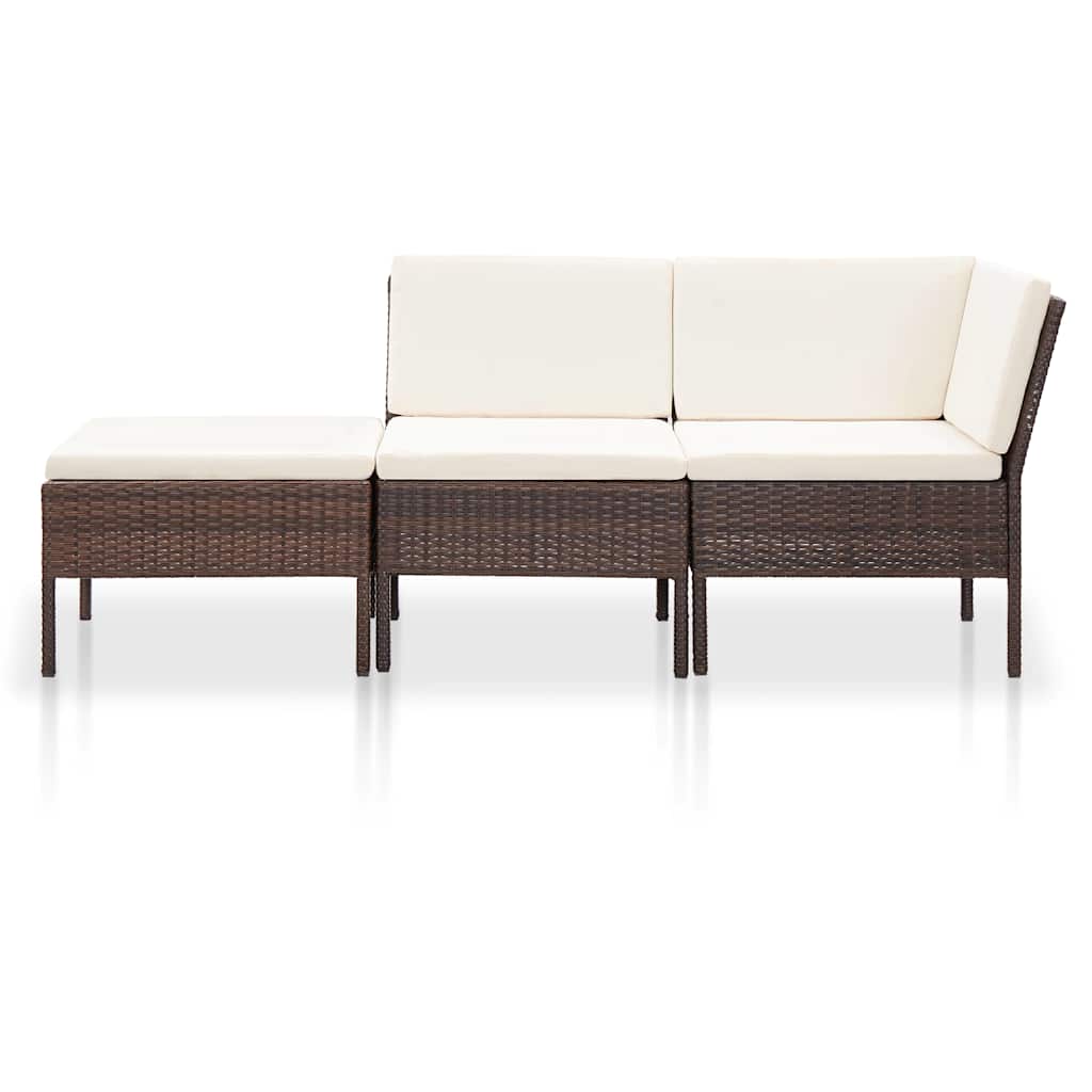 Set Divani da Giardino 3 pz con Cuscini in Polyrattan Marrone